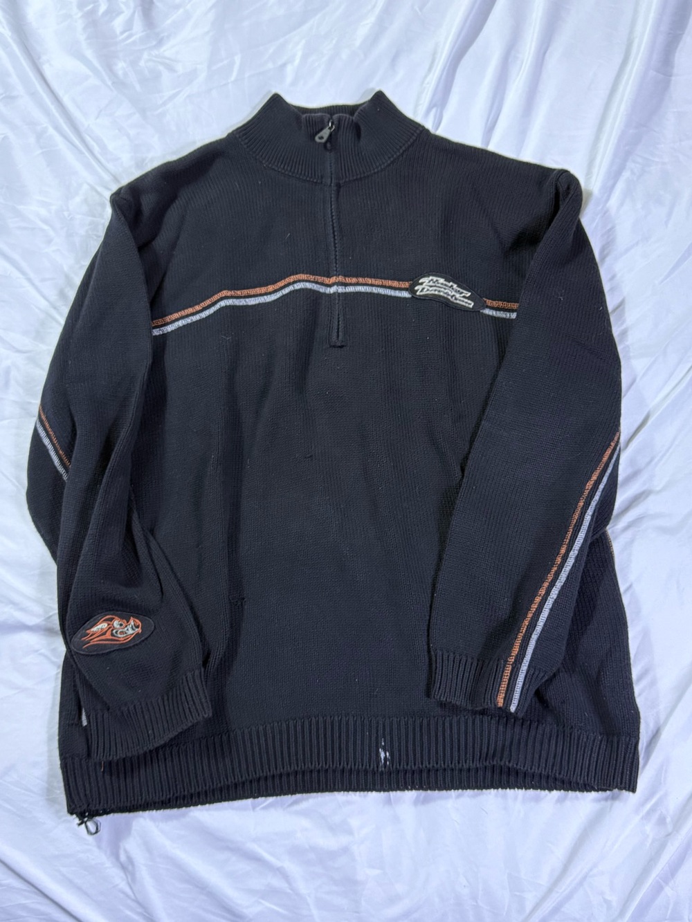 Harley Davidson Men's Black Quarter-Zip Sweater with Stripe Detail HD XL
